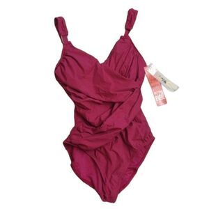 NWT Spanx one-piece swimsuit Berry Fuschia pink purple draped Shapewear 12